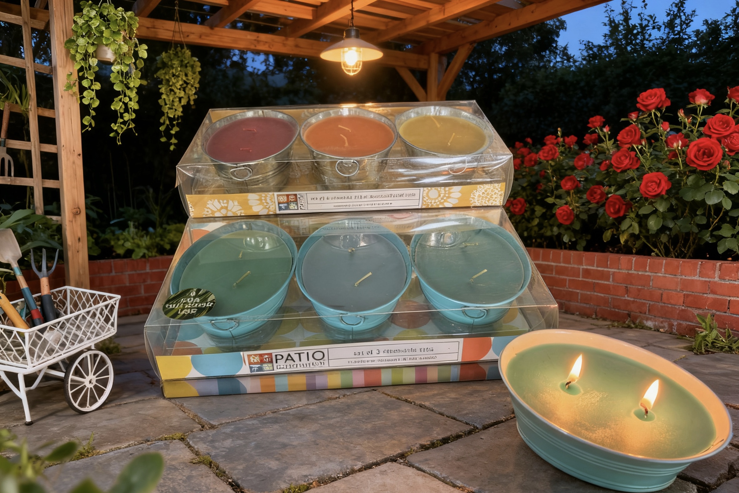 3pk Oval Shaped Tin bucket  Filled Candles